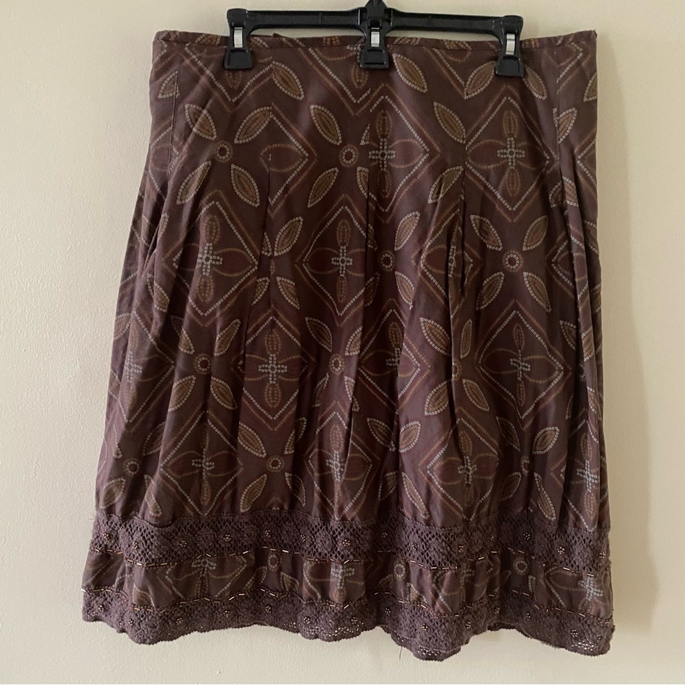 Vintage Women's apt. 9 Size 16 Brown Pleated Skirt 100% Cotton Lined Side Zip